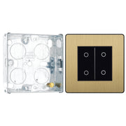 BG Evolve Satin Brass Double Master Touch Dimmer Switch PCDSBTDM2B with 25mm Steel Back Box