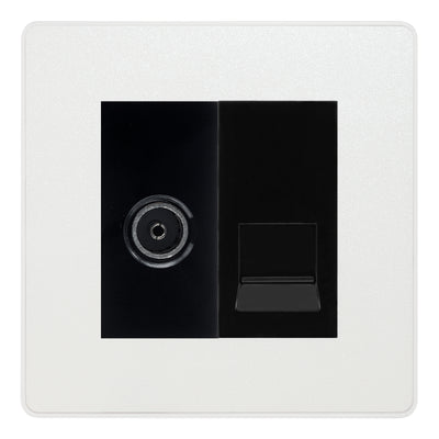 BG Evolve Pearlescent White TV Aerial & Secondary Telephone Socket - Black Insert