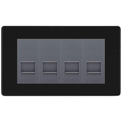 BG Screwless Matt Black 4 Gang IDC Secondary Telephone Socket - Grey Insert by British General (BG-FFBBTS4G)