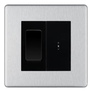 BG Screwless Brushed Steel 20A Secret Key Switch with 20A Double Pole Switch - Black Insert