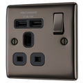BG NBN21U2B Nexus Metal Black Nickel 1 Gang 13A 2x USB-A 2.1A Switched Socket