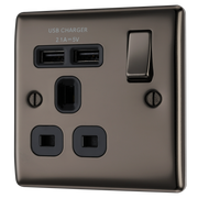 BG NBN21U2B Nexus Metal Black Nickel 1 Gang 13A 2x USB-A 2.1A Switched Socket by British General (BG-NBN21U2B-Shopify-SA_1)