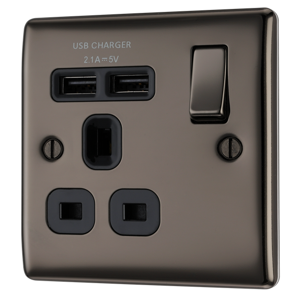 NBN21U2B Front - This 13A single power socket from General comes with two USB charging ports allowing you to plug in an electrical device and charge mobile devices simultaneouslBritish y without having to sacrifice a power socket.