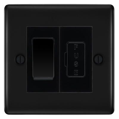 BG Nexus Matt Black 2 Way Light Switch & 13A Fused Spur Plate | Black Insert