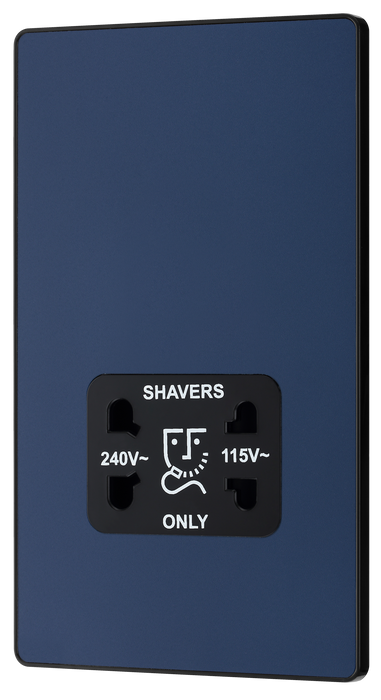 PCDDB20B Front - This Evolve Matt Blue dual voltage shaver socket from British General is suitable for use with 240V and 115V shavers and electric toothbrushes. 