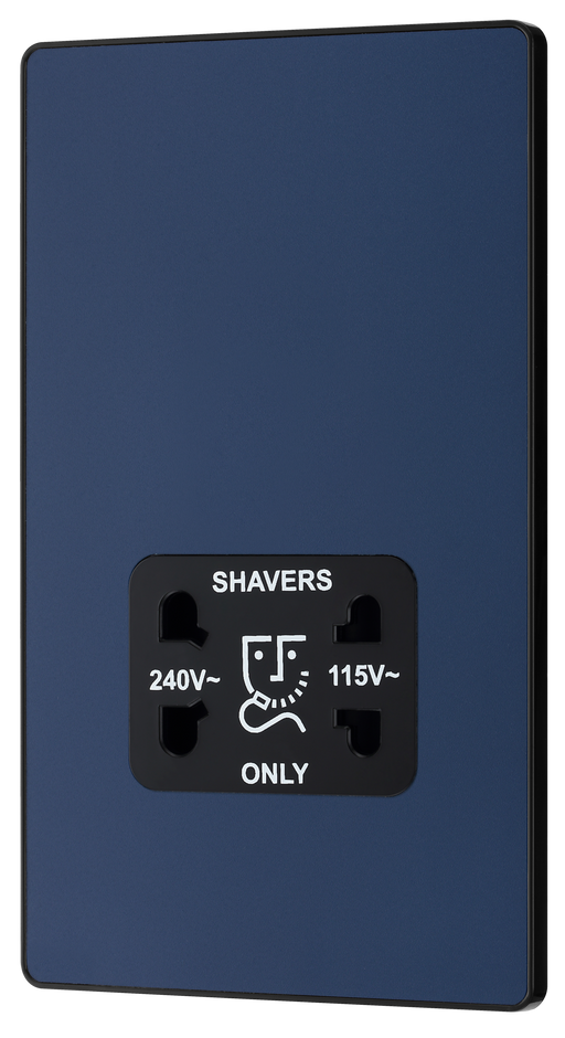 PCDDB20B Front - This Evolve Matt Blue dual voltage shaver socket from British General is suitable for use with 240V and 115V shavers and electric toothbrushes. 