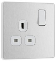 BG PCDBS21W Brushed Steel Evolve 1 Gang 13A Switched Socket Outlet - White Insert by British General (BG-PCDBS21W-Shopify-SA_1)