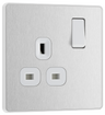 BG PCDBS21W Brushed Steel Evolve 1 Gang 13A Switched Socket Outlet - White Insert by British General (BG-PCDBS21W-Shopify-SA_1)