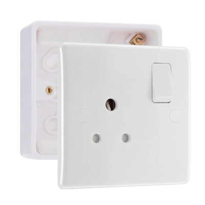 BG Electrical 5A Switched Round Pin Socket White & 32mm Pattress Back Box by British General (BG-829S+891)