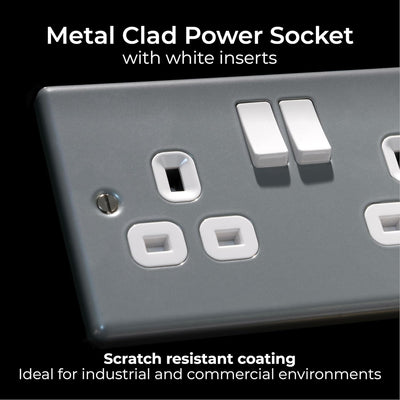 BG MC522 Metal Clad 13 Amp Double 2 Gang Switched Socket Twin Industrial Socket by British General (BG-MC522)