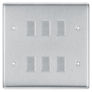 BG Nexus Brushed Steel 6G Intermediate Custom Grid Light Switch with Back Box Included by British General (BG-NEXUS-BS-6G-CUSTOM-6X INT SWITCH)