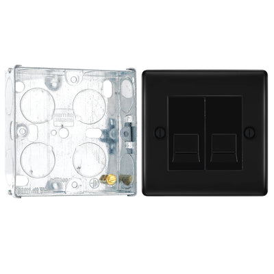 BG Nexus Matt Black Double Master Telephone Socket NFBBTM2 with 25mm Steel Back Box by British General (BG-NFBBTM2+HGS02)