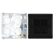 BG Nexus Matt Black Double Master Telephone Socket NFBBTM2 with 25mm Steel Back Box by British General (BG-NFBBTM2+HGS02)