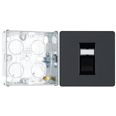 BG Evolve Matt Grey RJ45 Cat6 Single Data Outlet PCDMGRJ451B with 25mm Steel Back Box