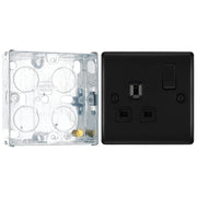 BG Nexus Matt Black 13A Single Switched Socket NFB21B with 25mm Steel Back Box by British General (BG-NFB21B+HGS02)