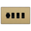 BG Evolve Satin Brass 4 Gang Switch 1x Trailing Edge LED Dimmer 3x Intermediate Custom Grid Switch