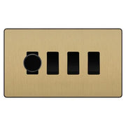 BG Evolve Satin Brass 4 Gang Switch 1x Trailing Edge LED Dimmer 3x Intermediate Custom Grid Switch by British General (BG-Evolve-SB-4G-CUSTOM-1x-Dimmer-3x-INT)