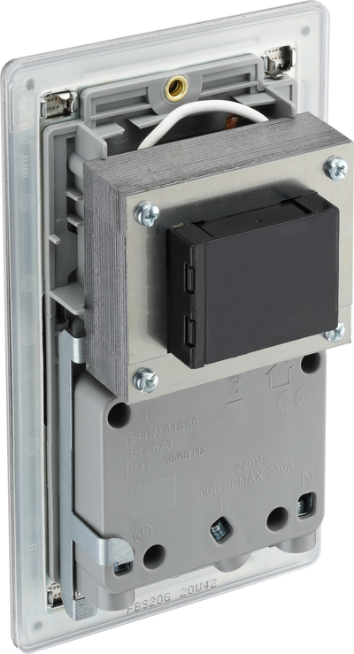 FBS20G Side - This dual voltage shaver socket from British General is suitable for use with 240V and 115V shavers and electric toothbrushes.