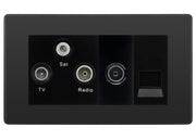 BG Evolve Black Chrome TV/FM/SAT + Return & 1 Gang Tel - Screened Triplex Socket by British General (BG-PCDBC68B)