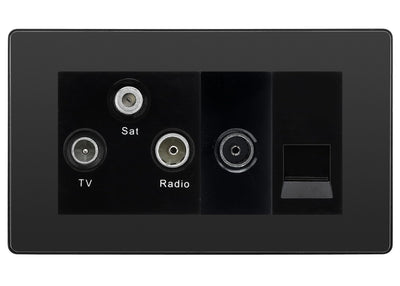 BG Evolve Black Chrome TV/FM/SAT + Return & 1 Gang Tel - Screened Triplex Socket by British General (BG-PCDBC68B)