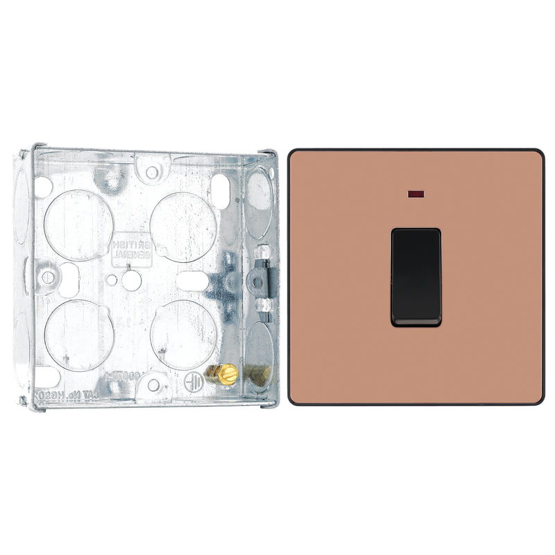 BG Evolve Polished Copper 20A Double Pole LED Switch PCDCP31B with 25mm Steel Back Box