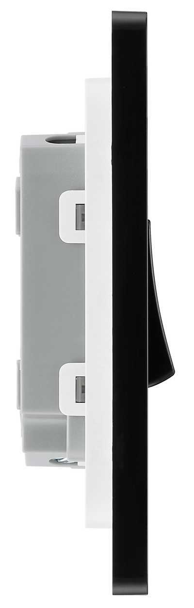 PCDSB42B Side -  This Evolve Satin Brass 20A 16AX double light switch from British General can operate 2 different lights, whilst the 2 way switching allows a second switch to be added to the circuit to operate the same light from another location (e.g. at the top and bottom of the stairs).