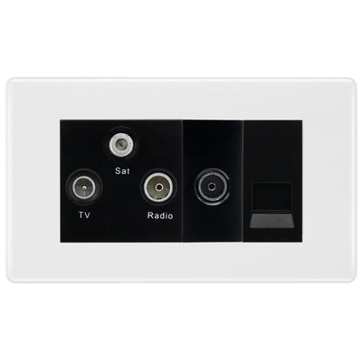 BG White Moulded TV/FM/SAT + Return & 1 Gang Tel - Screened Triplex Socket NWM68B by British General (BG-NWM68B)
