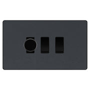 BG Evolve Matt Grey 3 Gang Switch 1x Trailing Edge LED Dimmer 2x Intermediate Custom Grid Switch by British General (BG-Evolve-MG-3G-CUSTOM-1x-Dimmer-2x-INT)