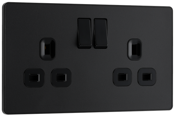 BG Evolve PCDMB22B Matt Black 2 Gang 13A Switched Socket-Black Insert by British General (BG-PCDMB22B-Shopify-SA_1)