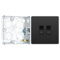 BG Evolve Black Chrome 2 Gang 20A 16AX 2 Way Light Switch PCDBC42B with 25mm Steel Back Box