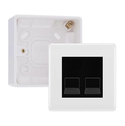 BG White Moulded Double RJ11 Telephone Socket Euro Module with 32mm Back Box - Black Insert by British General (BG-EMRJ11B-2G-32)