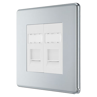 BG Screwless Polished Chrome RJ45 Double Data Outlet FPCRJ452 with 35mm Steel Back Box