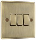 BG NAB43 Nexus Metal | Antique Brass | 3 Gang 20A 16AX 2 Way Plate Switch