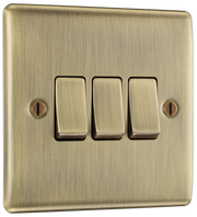 BG NAB43 Nexus Metal | Antique Brass | 3 Gang 20A 16AX 2 Way Plate Switch by British General (BG-NAB43-Shopify-SA_1)