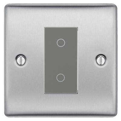 BG Nexus Brushed Steel Single Master Touch Dimmer Switch Grey Insert NBSTDM1G by British General (BG-EMTDMG+NBSEMS1)