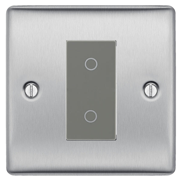 BG Nexus Brushed Steel Single Master Touch Dimmer Switch Grey Insert NBSTDM1G