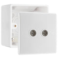 BG Electrical Double TV Aerial Socket White Moulded & 50mm Pattress Back Box
