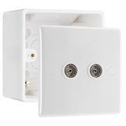 BG Electrical Double TV Aerial Socket White Moulded & 50mm Pattress Back Box by British General (BG-861+877)