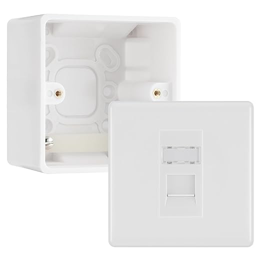 BG Nexus White RJ45 CAT6 Module with Single Faceplate, 1 Port Network Socket & 50mm Back Box (White Insert)