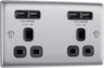 BG NBS24U44B Nexus Metal Brushed Steel 2 Gang 13A 4x USB-A 4.2A Unswitched Socket - Black Insert by British General (BG-NBS24U44B)