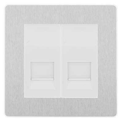 BG Evolve Brushed Steel Double Secondary Telephone Socket, Screw Terminal - White Insert