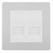 BG Evolve Brushed Steel Double Secondary Telephone Socket, Screw Terminal - White Insert by British General (BG-PCDBSEMS2W+EMBTSSW)