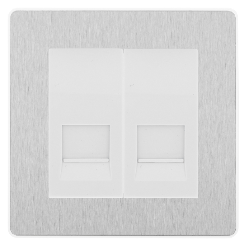 BG Evolve Brushed Steel Double Secondary Telephone Socket, Screw Terminal - White Insert