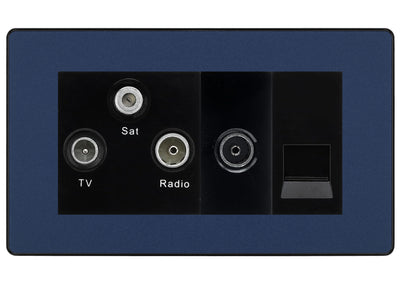 BG Evolve Matt Blue TV/FM/SAT + Return & 1 Gang Tel - Screened Triplex Socket by British General (BG-PCDDB68B)