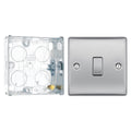 BG Nexus Brushed Steel 20A 2 Way Single Light Switch NBS12 with 25mm Steel Back Box