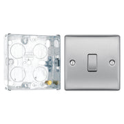 BG Nexus Brushed Steel 20A 2 Way Single Light Switch NBS12 with 25mm Steel Back Box by British General (BG-NBS12+HGS02)