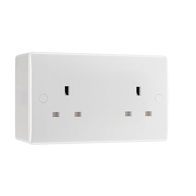 BG Electrical 13A Double Unswitched Power Socket White & 50mm Pattress Back Box by British General (BG-824+878)