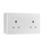 BG Electrical 13A Double Unswitched Power Socket White & 50mm Pattress Back Box by British General (BG-824+878)