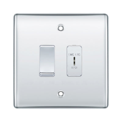 BG Polished Chrome 2 Gang Emergency Lighting (EMG LTG TEST) Key Switch with 2 Way Single Pole Switch by British General (BG-NEXUS-PC-2G-1x-EMG-LTG-1x-SP)