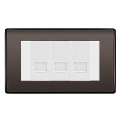BG Nexus Black Nickel 3 Gang RJ11 Telephone Socket Euro Module - White Insert by British General (BG-NBNRJ113W)